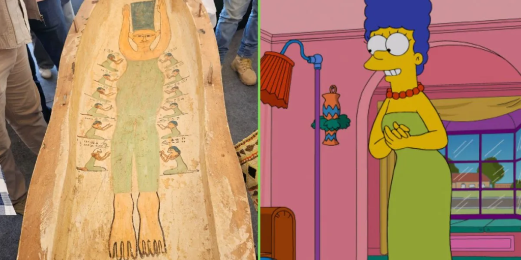 Ancient Egyptian Coffin Reveals Surprising Resemblance to Marge Simpson - Image (left): Supreme Council of Antiquities