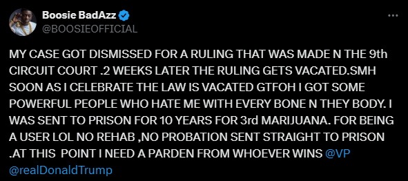 Boosie's Plea to Trump and Kamala. Via @BOOSIEOFFICIAL on X.