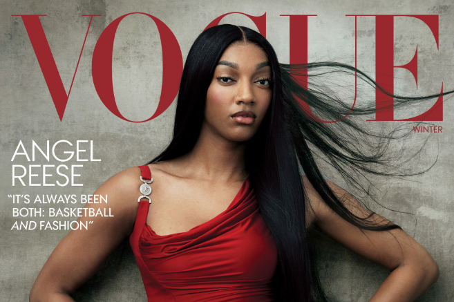 Angel Reese Stuns in Versace for Vogue’s Winter 2025 Cover Shoot. Photo by Norman Jean Roy