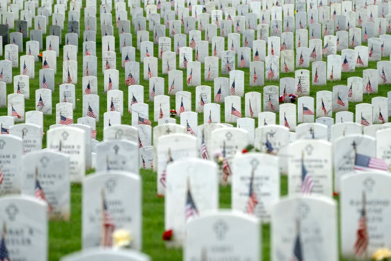 American flags adorn graves in Section 60 of Arlington National Cemetery in Arlington, Va., in honor of Memorial Day on May 27, 2024. Photo: Jacquelyn Martin/AP