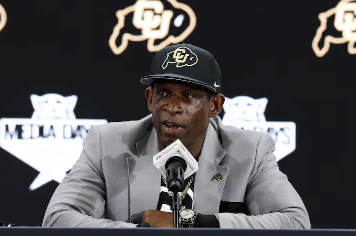 Head coach Deion Sanders of the Colorado Buffaloes speaks with the media during the Big 12 Media Days on July 09, 2025 in Frisco, Texas. Photo: Stacy Revere/Getty Images