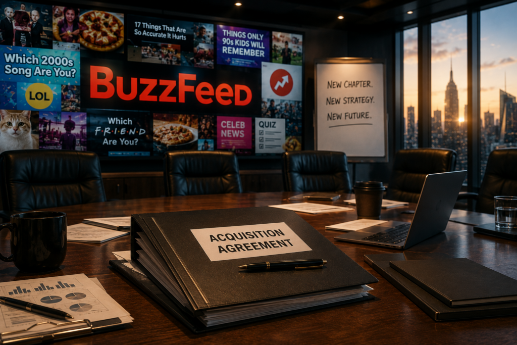 Corporate boardroom concept image representing BuzzFeed acquisition and the changing digital media landscape